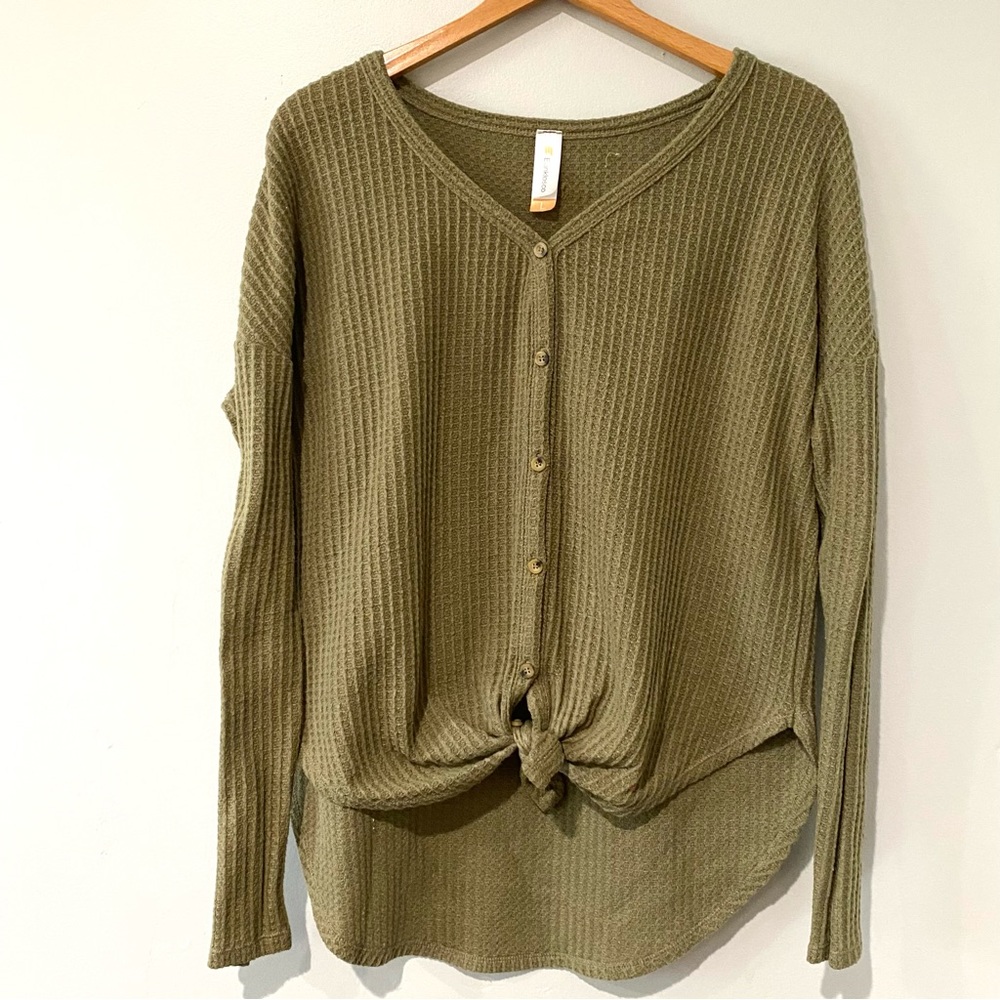 Eanklosco Green Waffle Knit Top Sz Large